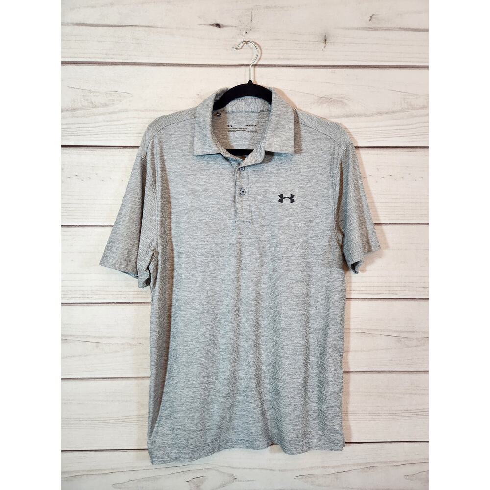 Under Armour Heatgear Men's Gray Solid Loose Short Sleeve Polo Shirt Size Small
